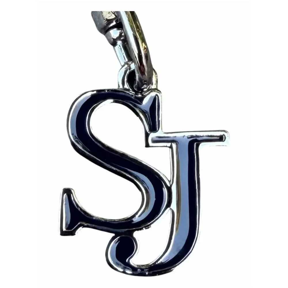 St. John Knits Silver & Black Enamel Letter Logo Keychain/Bag Charm New Designer